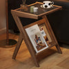 Accenttafel met Houten Frame en Glazen Bovenkant, Met Nep Riet Plank