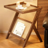 Accenttafel met Houten Frame en Glazen Bovenkant, Met Nep Riet Plank