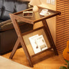 Accenttafel met Houten Frame en Glazen Bovenkant, Met Nep Riet Plank