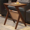 Accenttafel met Houten Frame en Glazen Bovenkant, Met Nep Riet Plank