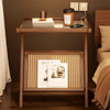 Accenttafel met Houten Frame en Glazen Bovenkant, Met Nep Riet Plank