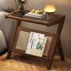 Accenttafel met Houten Frame en Glazen Bovenkant, Met Nep Riet Plank