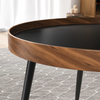 Hedendaagse Ronde Houten Koffietafel Set met Metalen Frame