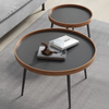 Hedendaagse Ronde Houten Koffietafel Set met Metalen Frame